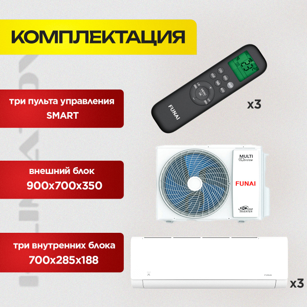 Мульти сплит система Funai RAM-I-3OK60HP.01/U + RAM-I-SG25HP.W03 х3