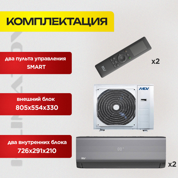 Мульти сплит система MDV на 2 комнаты MD2O-18HFN8 / MDSALF-09HRFN8 х2